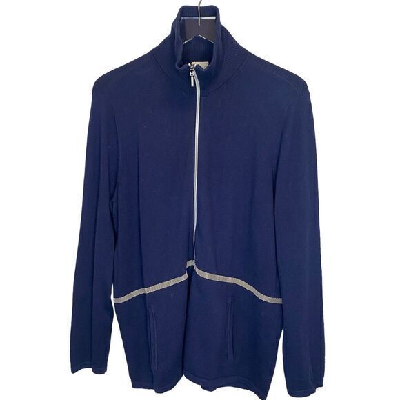 CHICOS 2 US L Zenergy Silver Embellished Knit Jacket‎ Full Zip Cotton Cashmere - Picture 9 of 10